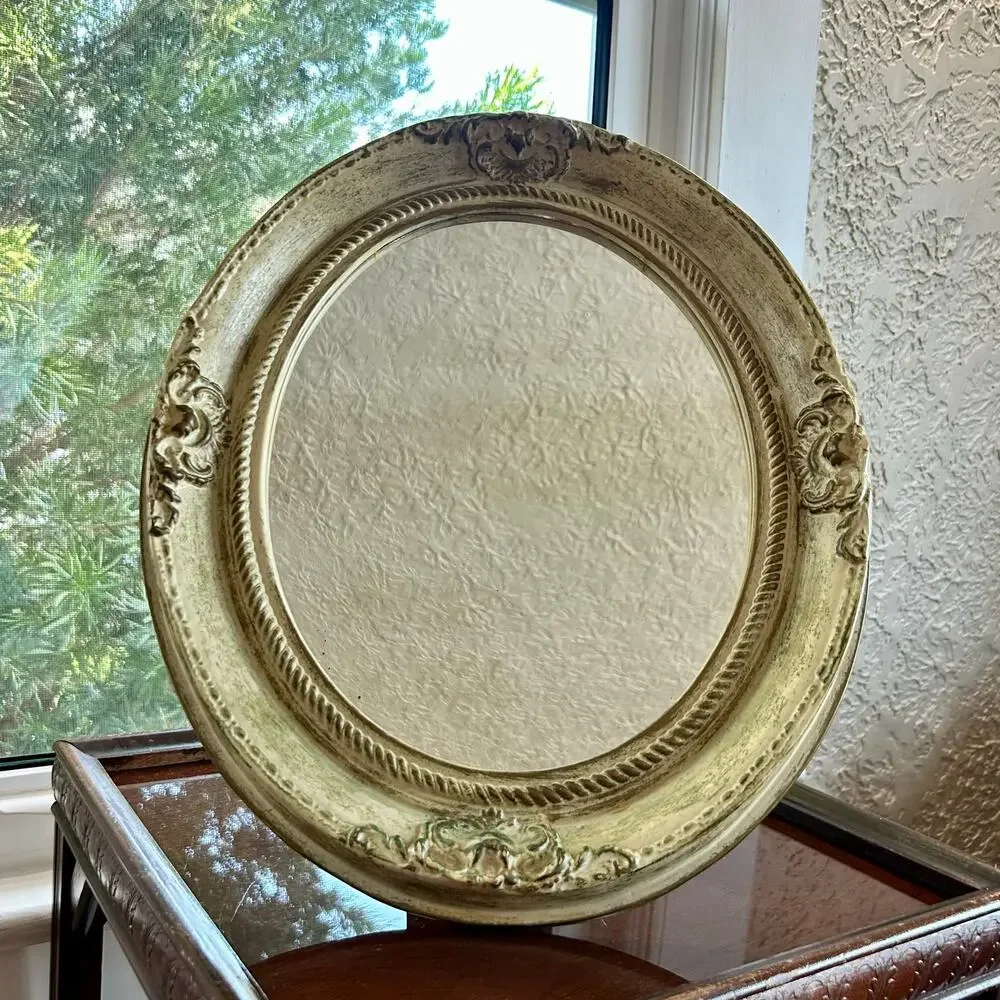Vintage Shabby Chic Oval Mirror – Decorative Resin, Tabletop or Hanging